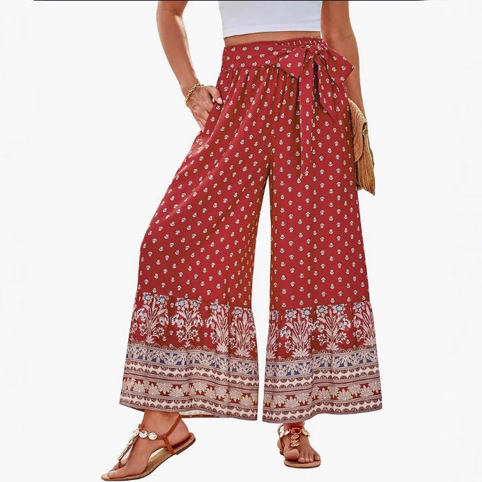 Women's wide and elegant palazzo pants with floral pattern Ivyshape