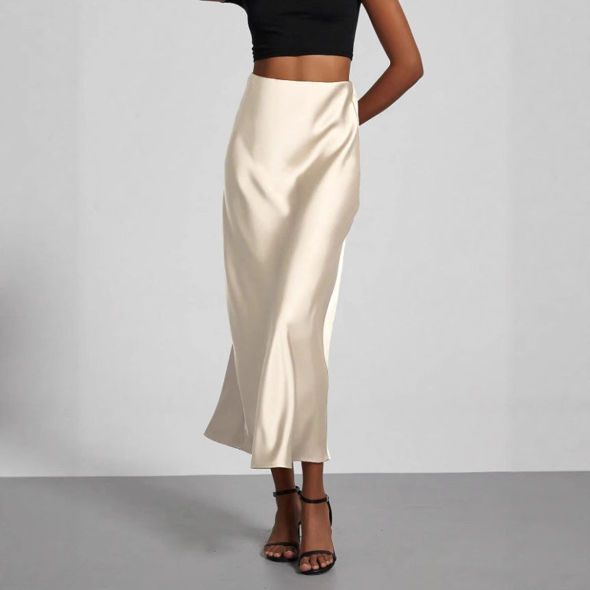 Ladies Elegant Satin Maxi Skirt Ivyshape