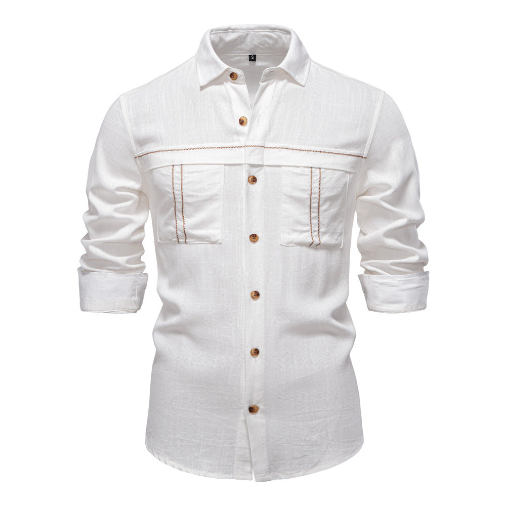 Men's denim shirt with double chest pockets and contrast stitching Ivyshape