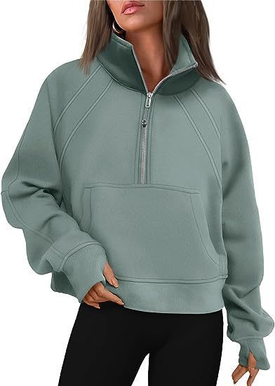 Women Sporty Sweater with High Collar and Zipper Ivyshape