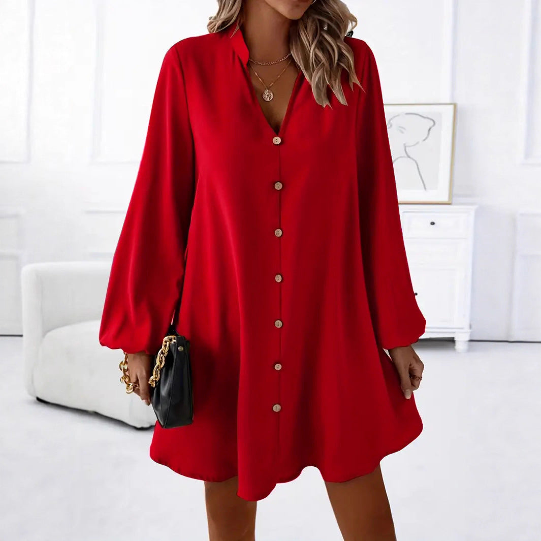 Women's Long Sleeve Shirt Dress with Classic Button Design Ivyshape