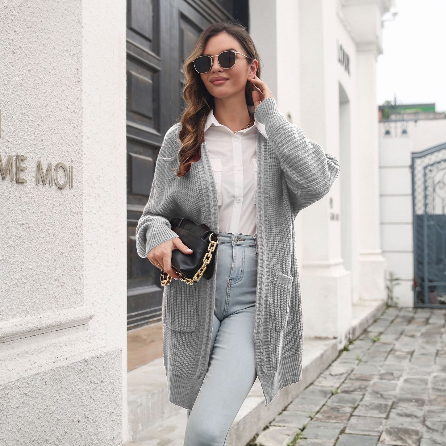 Women's Casual Cardigan with Deep V-neck and Practical Pockets Ivyshape