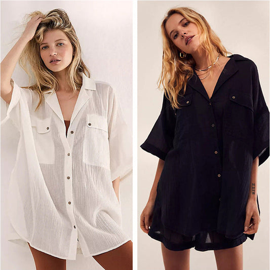 Women's Oversized Shirt Blouse in Casual Look with Practical Pockets Ivyshape