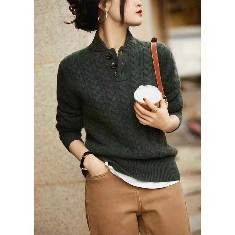 Ivyshape | Solid Color Cable Knitted Sweater