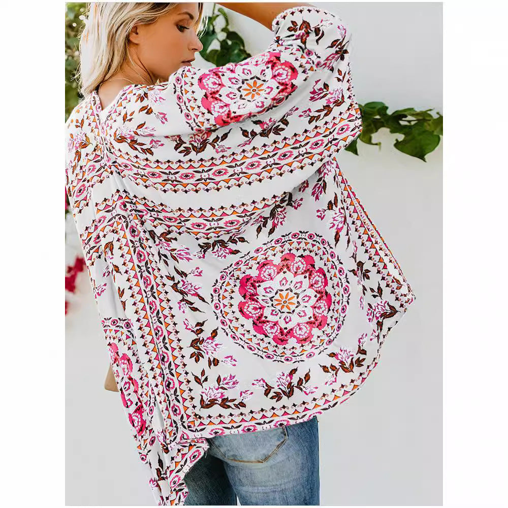 Ladies airy kimono with floral pattern and loose fit Ivyshape