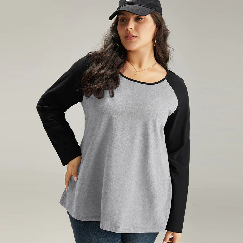 Women's casual raglan shirt with round neck and contrasting sleeves Ivyshape