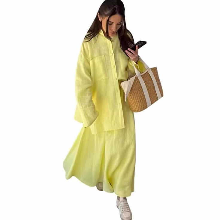 Women’s maxi dress with loose fit and casual shirt collar Ivyshape