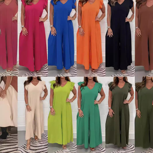 Women's casual jumpsuit with flowing cut and V-neck Ivyshape