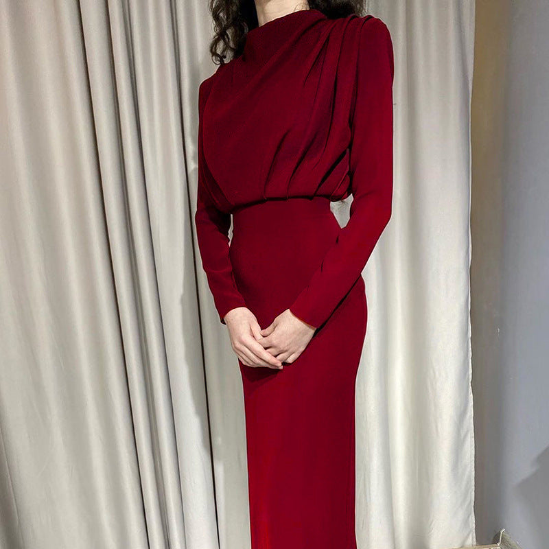 Women Elegant Long Sleeve Dress with Draping Ivyshape