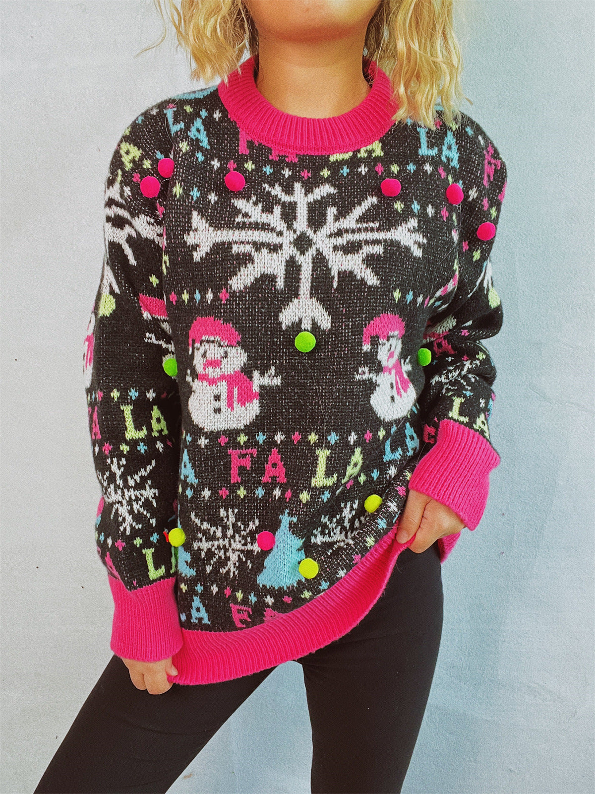 Women festive sweater with colorful 3D appliqués and thematic design Ivyshape
