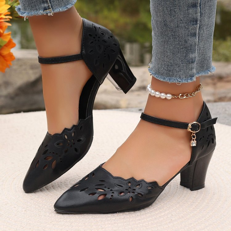 Women Elegant Pumps with Floral Cut-Out Design and Block Heel Ivyshape