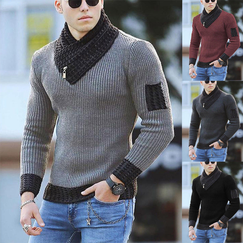 Men's knitted pullover with modern collar and zipper Ivyshape