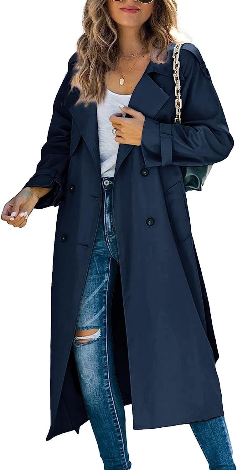 Women Elegant Oversized Style Trench Coat with Waist Belt Ivyshape