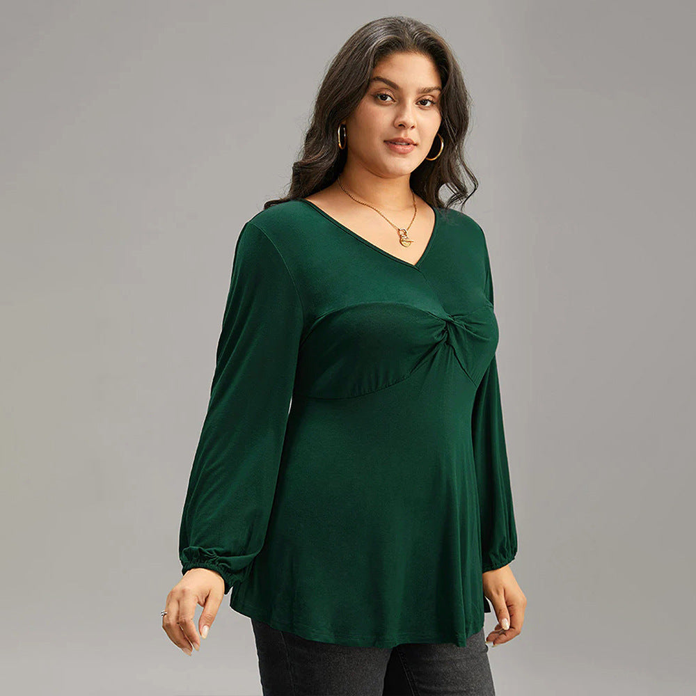 Women elegant top with fixed gathering and V-neck Ivyshape