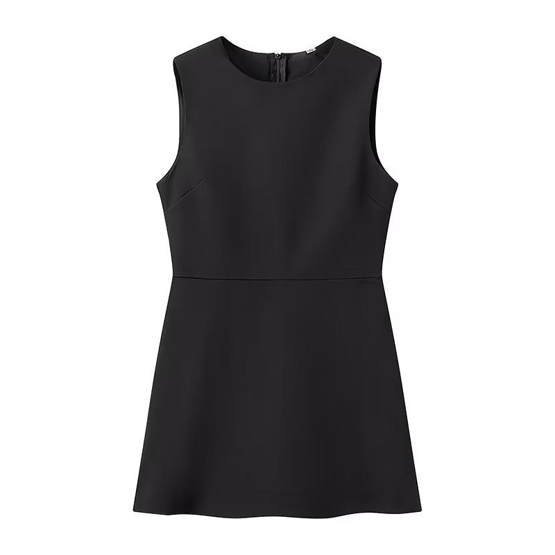 Women elegant sleeveless dress with high collar and flared skirt Ivyshape