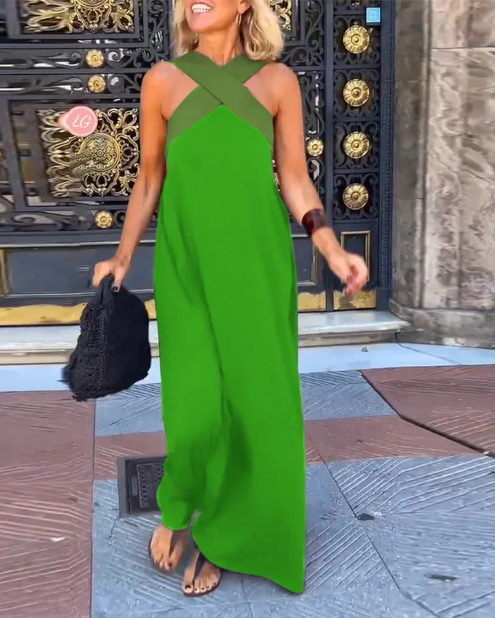 Women's Long Maxi Dress with Cross-Over Straps and Elegant Cut Ivyshape