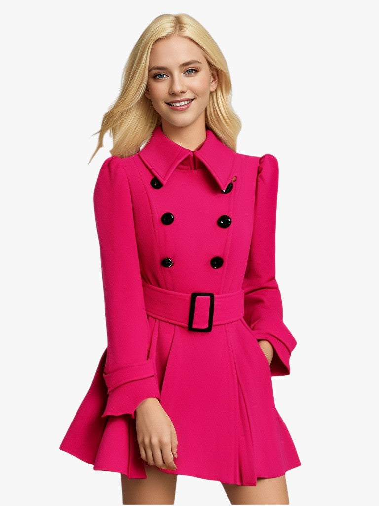 IvyShape | Elegant Belted Ruffled Hem Wool Coat