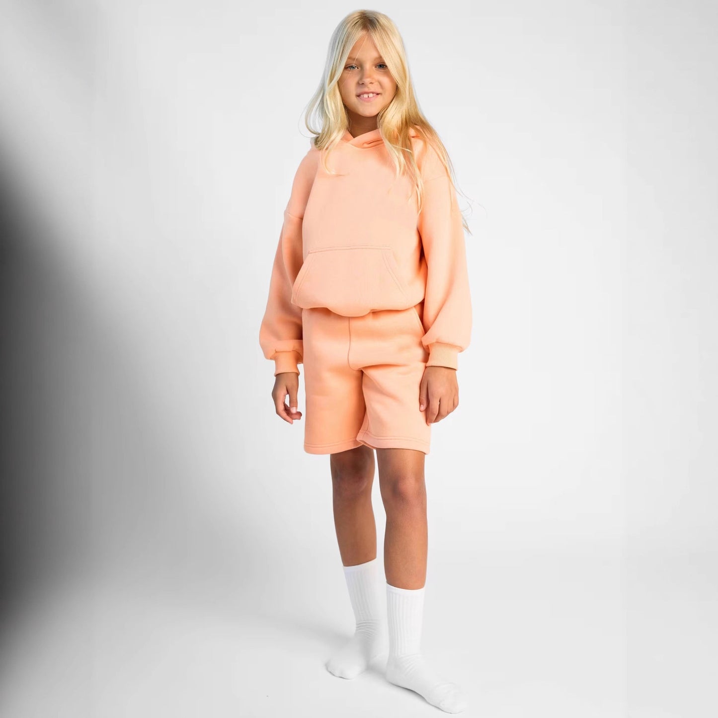 Women's hoodie sweatshirt and shorts set made of soft fleece with practical pockets Ivyshape