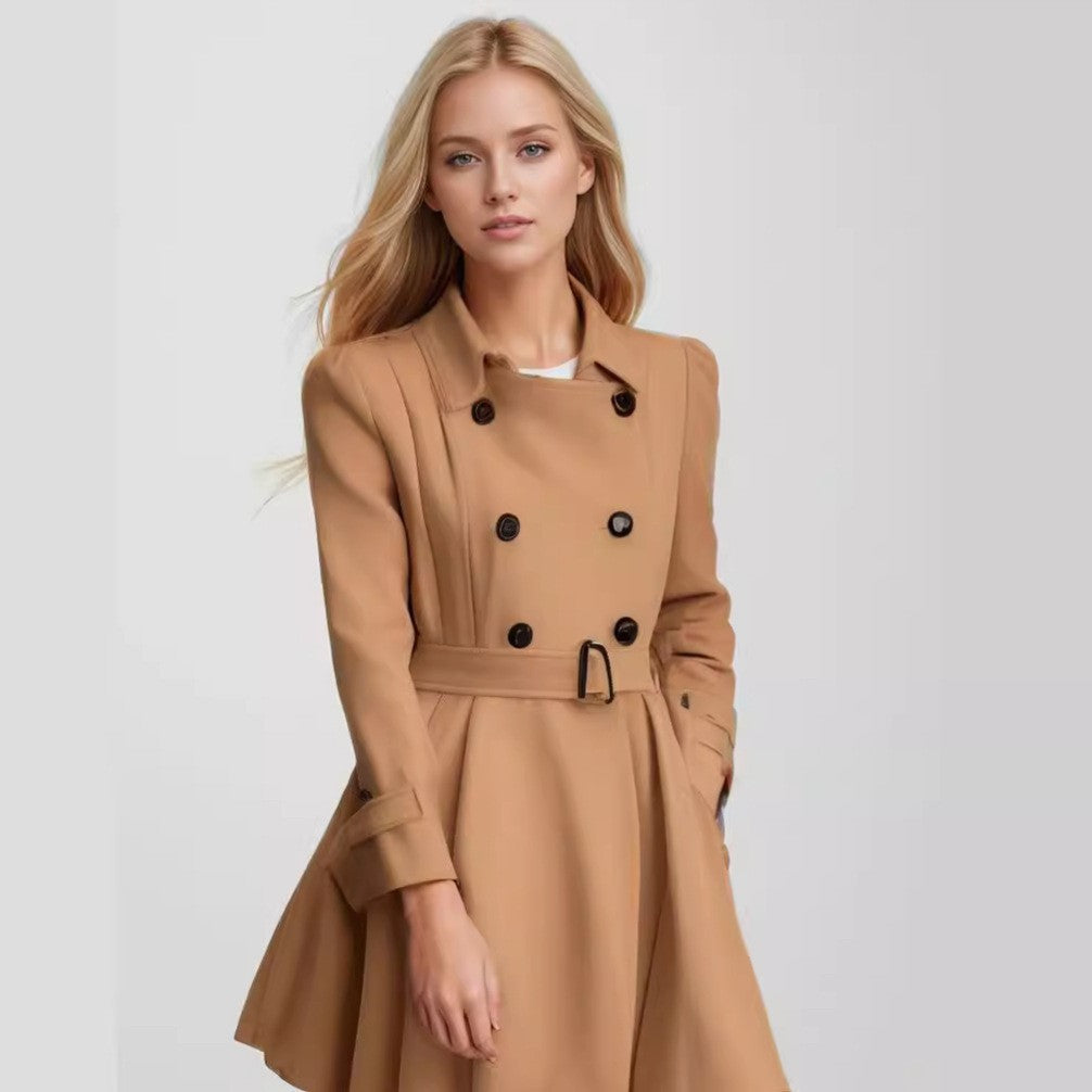 IvyShape | Elegant Belted Ruffled Hem Wool Coat