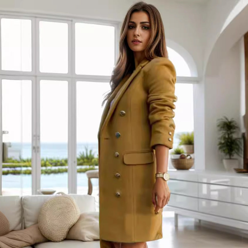 Women's exclusive double-breasted coat with stylish button details Ivyshape