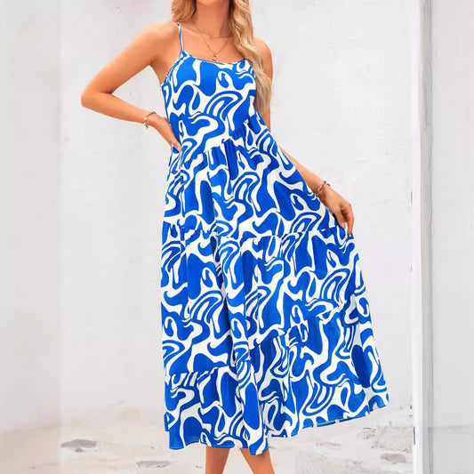 IvyShape | Sleeveless Pleated Bohemian Beach Flowing Maxi Dress