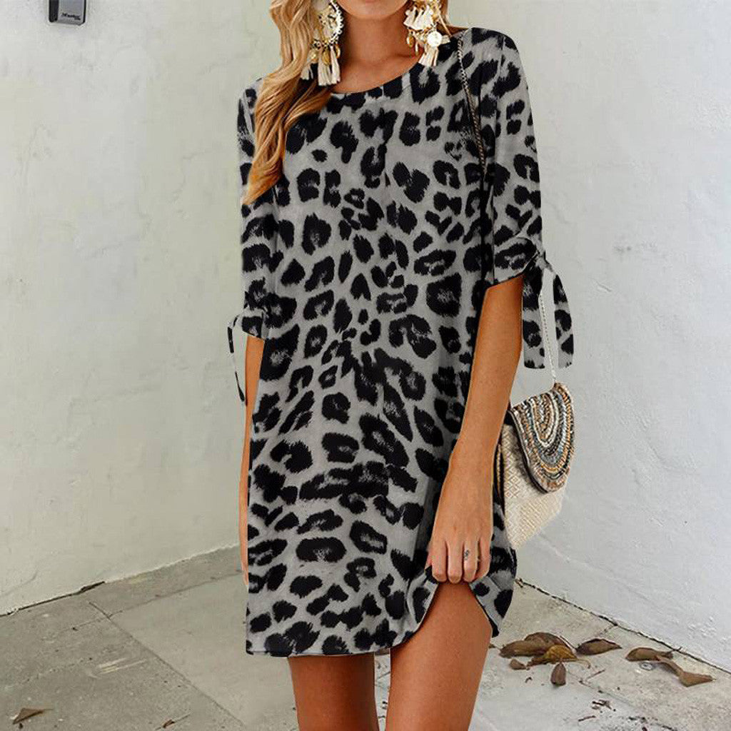 Women casual leopard pattern shift dress Ivyshape