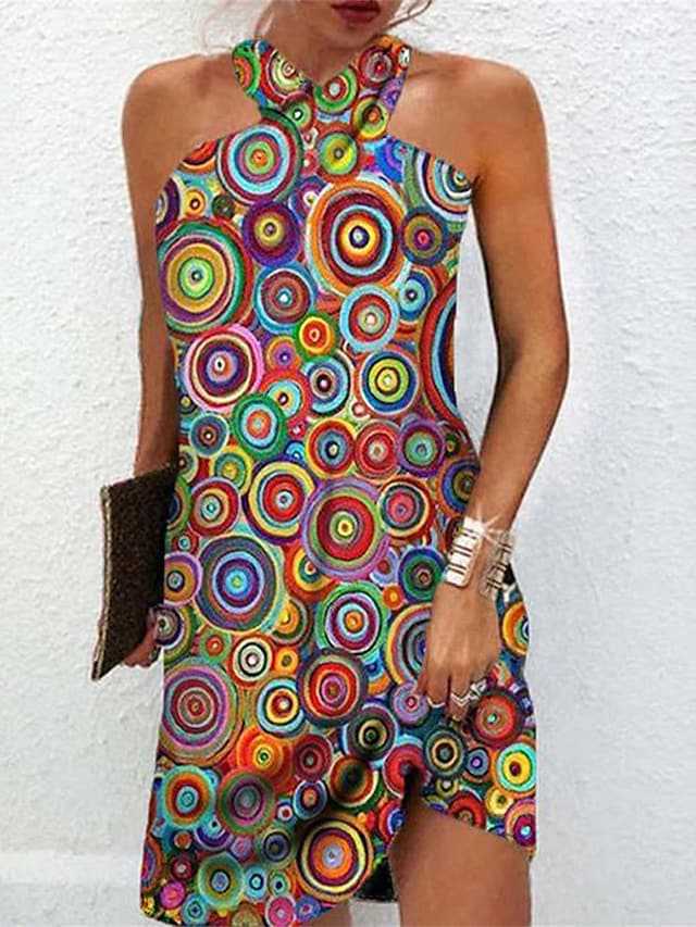 Women's Short Dress with Creative Circle Design Ivyshape