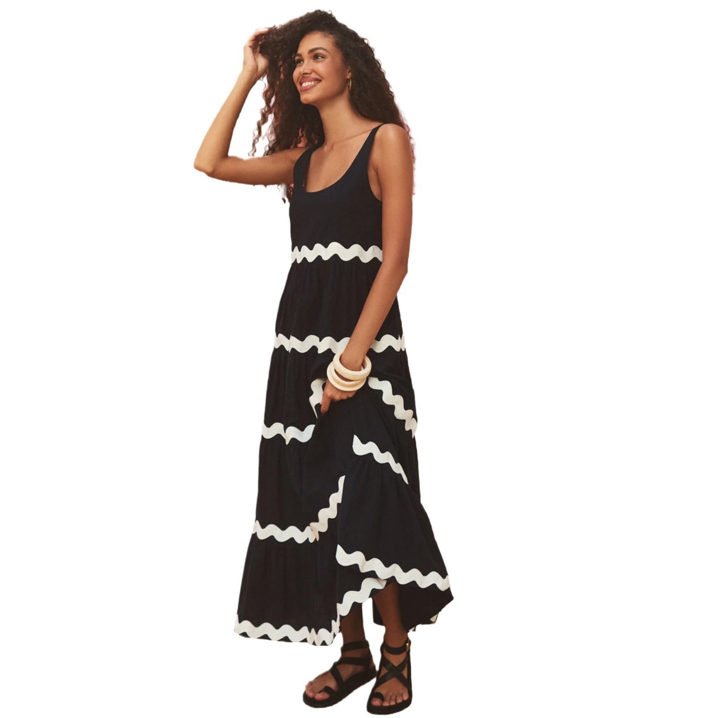 Women's Maxi Dress with Loose Fit and Wave Pattern Ivyshape