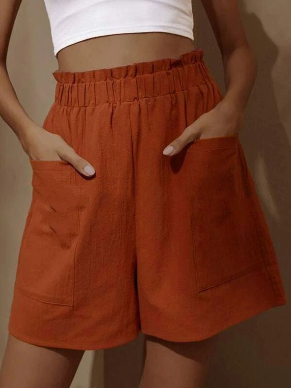 Women's casual linen shorts with elastic waist drawstring and practical side pockets Ivyshape