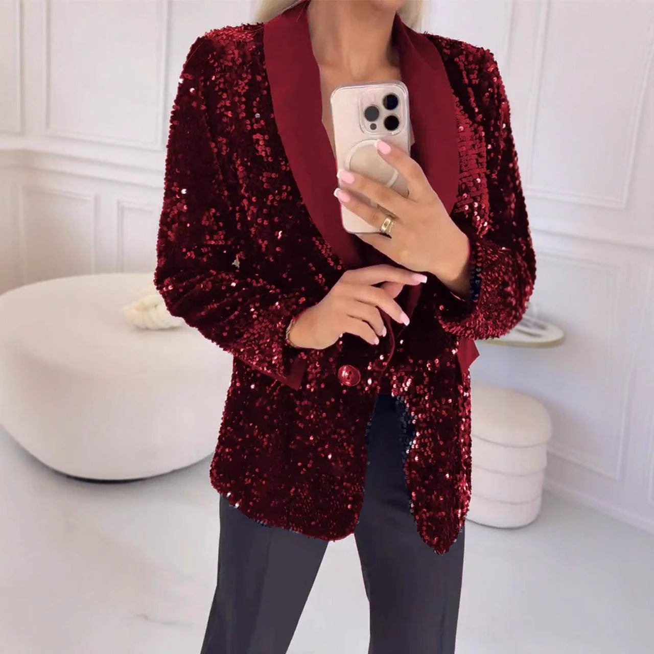 Ivyshape | Glamour Autumn Winter Sequin Lapel Blazer