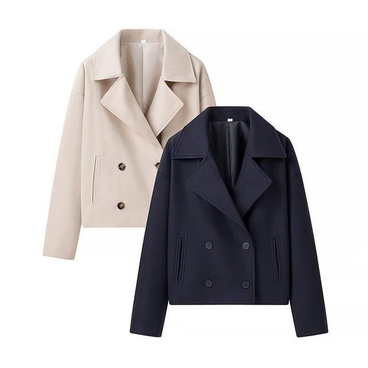Women elegant wool jacket with double button placket and modern details Ivyshape