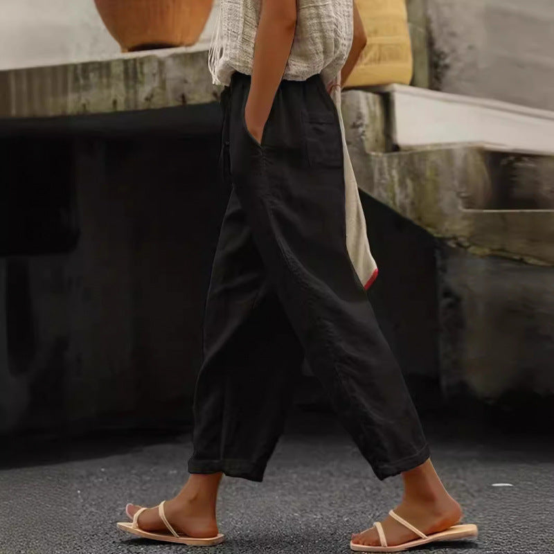 Women's casual linen pants with elastic waistband and side pockets Ivyshape