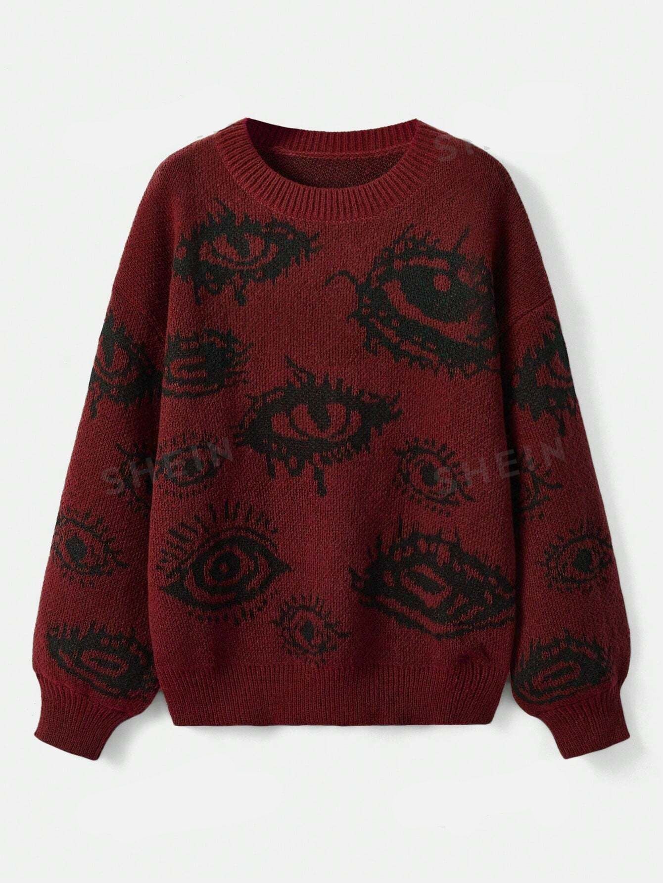 Ivyshape | Round Neck Wide Knitted Jacquard Sweater Unique and Trendy Design