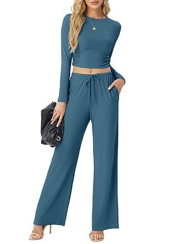 Ladies casual two-piece set with wide pants design Ivyshape