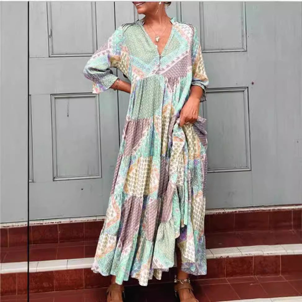 Ladies max dress with unique patchwork design and side pockets Ivyshape