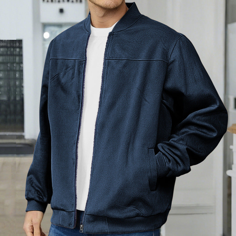 Men's suede bomber jacket with trendy stand-up collar and practical pockets Ivyshape