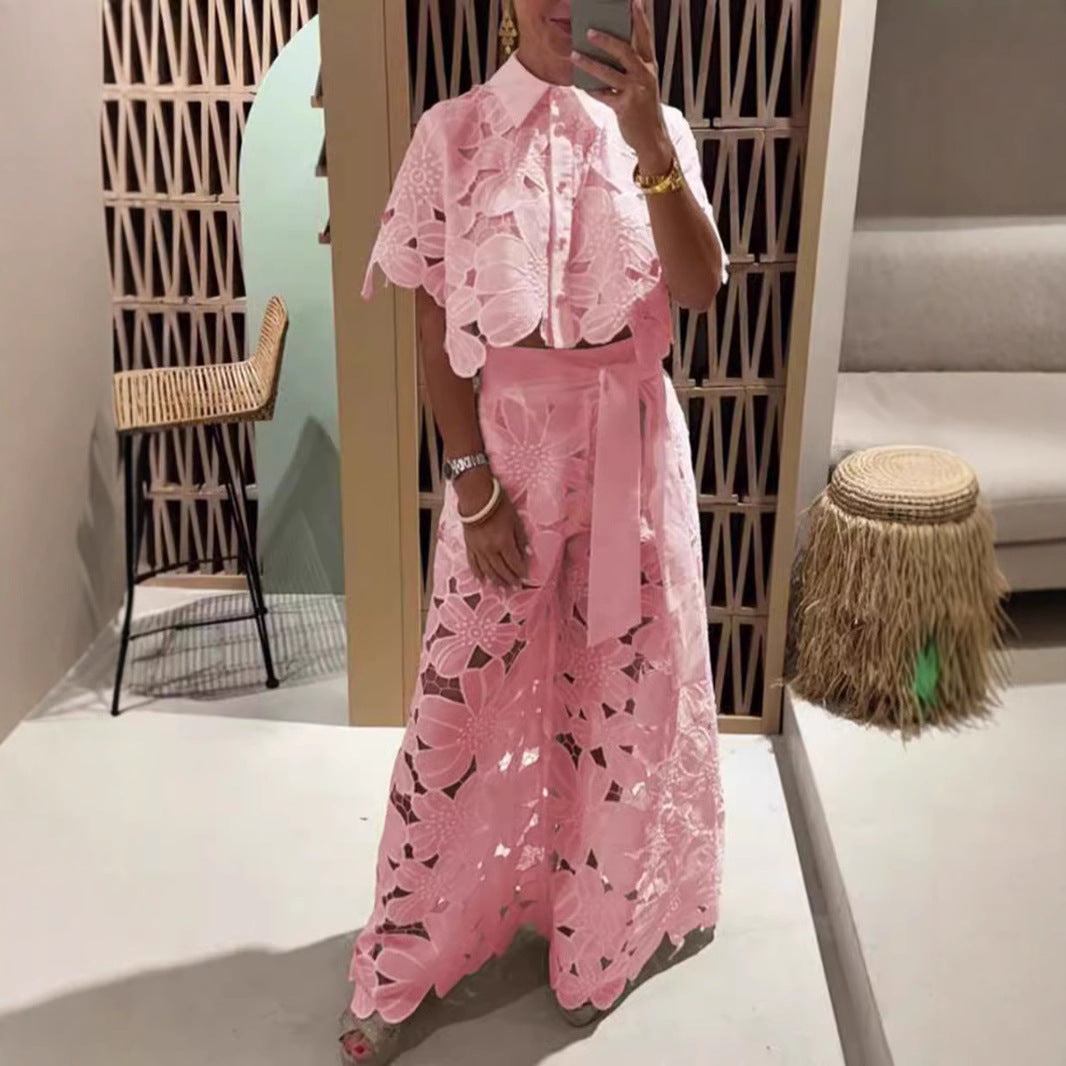 Women's set in modern floral design with cropped blouse and maxi skirt Ivyshape