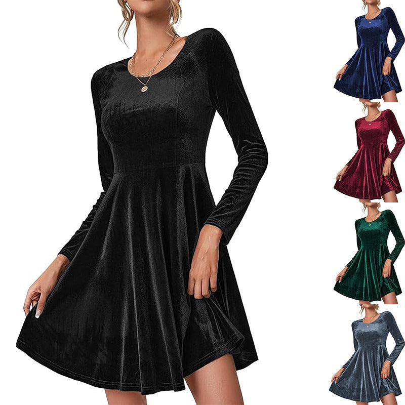 Ladies fine velvet dress with a wide skirt and long sleeves Ivyshape