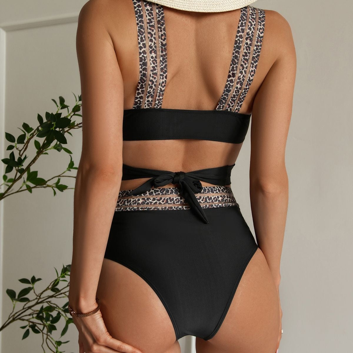 Ladies High-Cut Bikini with Elegant Wrap Detail and Animal Print Ivyshape