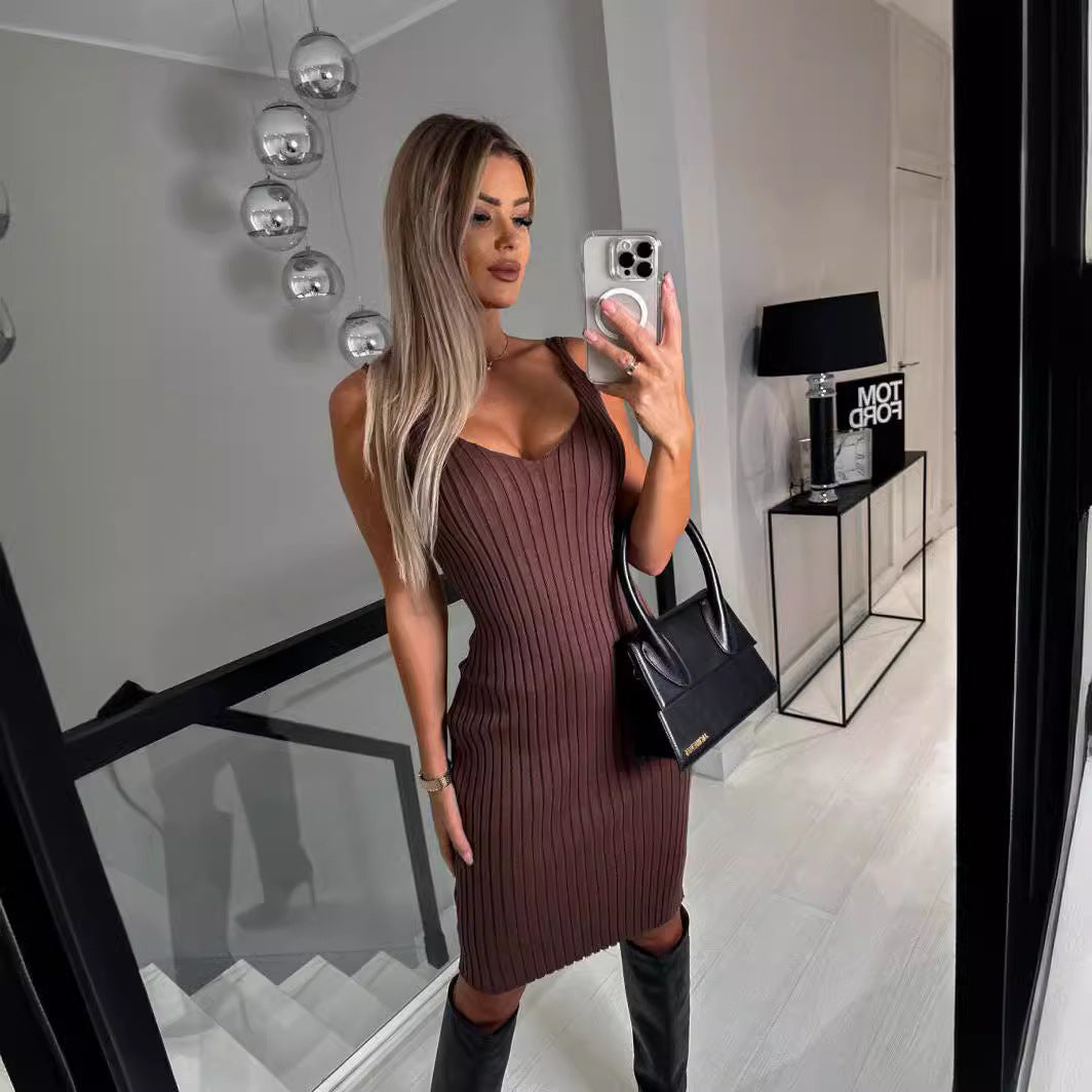 Women's fitted ribbed shirt dress with elegant neckline Ivyshape