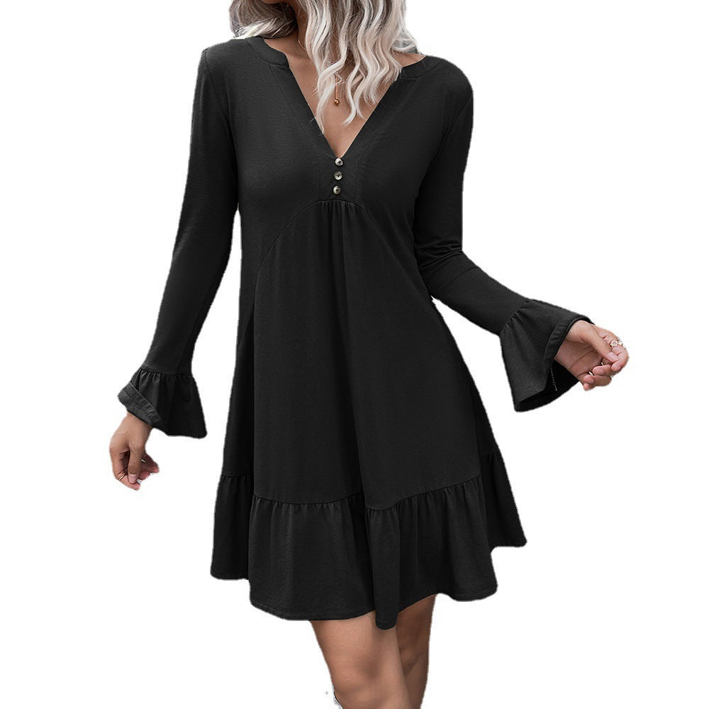 Women's loose dress with flattering V-neckline and bell sleeves Ivyshape