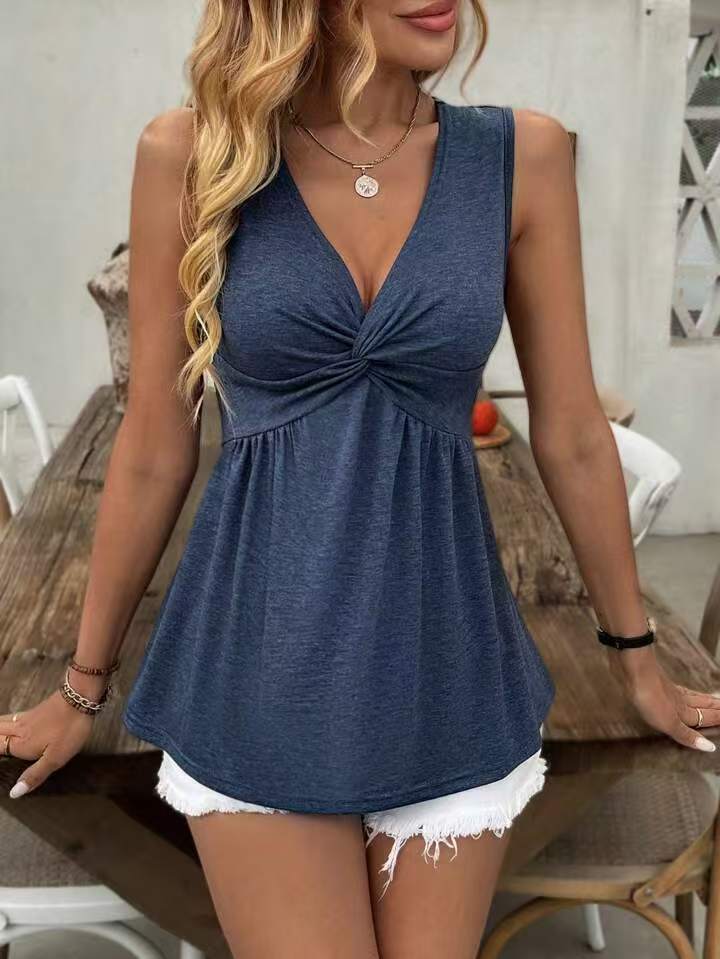 Ladies vest top with deep V-neck and casual cut Ivyshape