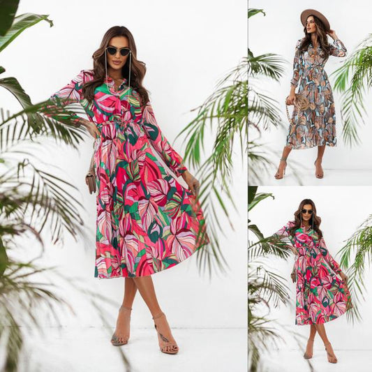 IvyShape | Floral Tie-Draped Waist-Defining Long Dress