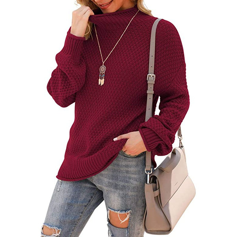 Women's chunky knit sweater with a high collar and casual silhouette Ivyshape