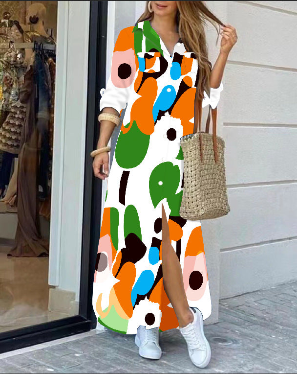 Women's maxi dress with elegant floral pattern and deep slit Ivyshape