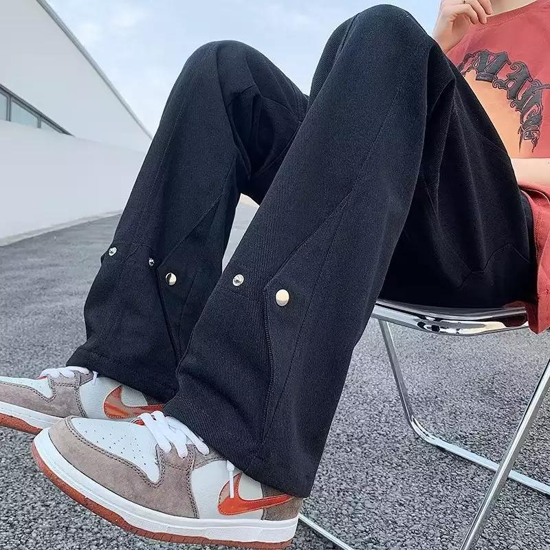 Men's casual double-layer pants with practical snap buttons and wide leg Ivyshape