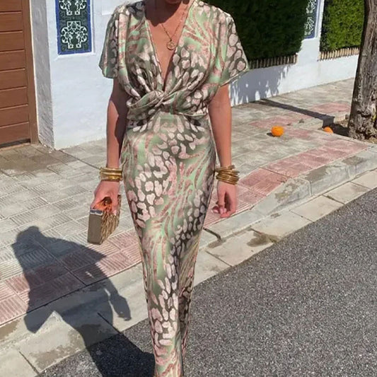 Women elegant wrap dress with trendy pattern Ivyshape