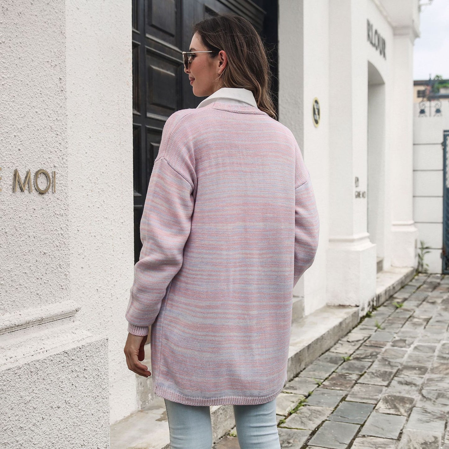 Women's loose cardigan with fashionable striped pattern Ivyshape