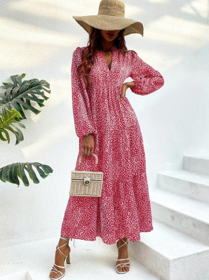 Ladies maxi dress with elegant floral pattern and wide-cut sleeves Ivyshape