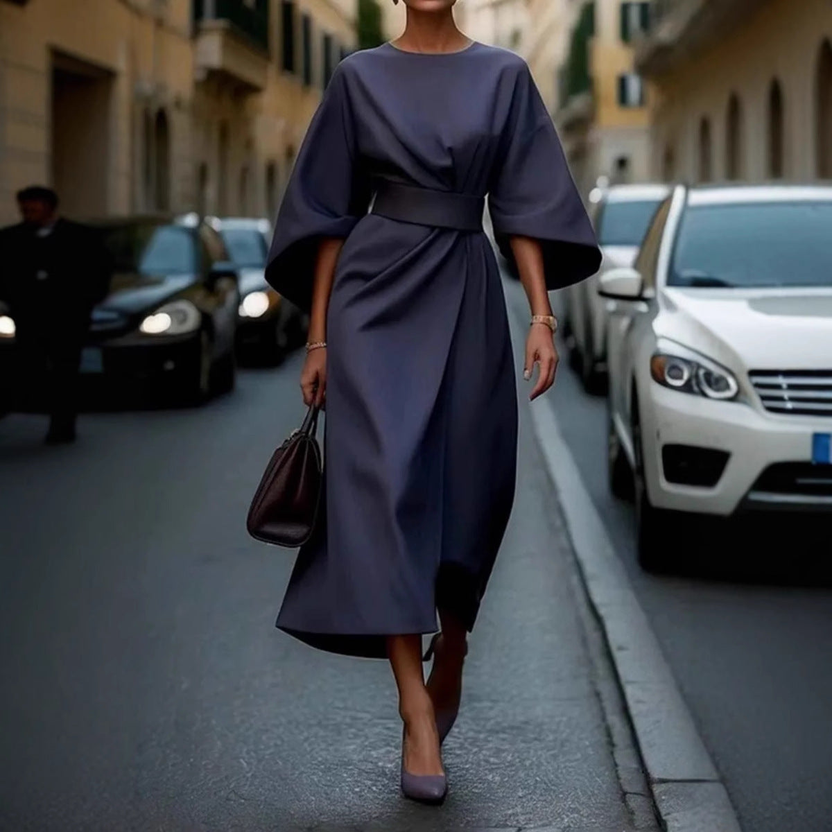 Ladies elegant maxi dress with balloon sleeves and tailored cut Ivyshape